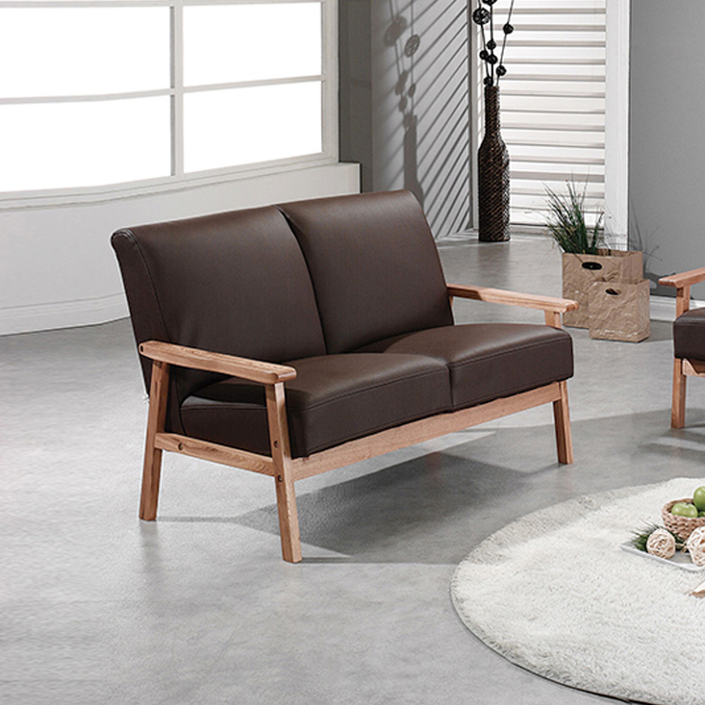 H227K 오크원목 가죽콤비 2인 소파