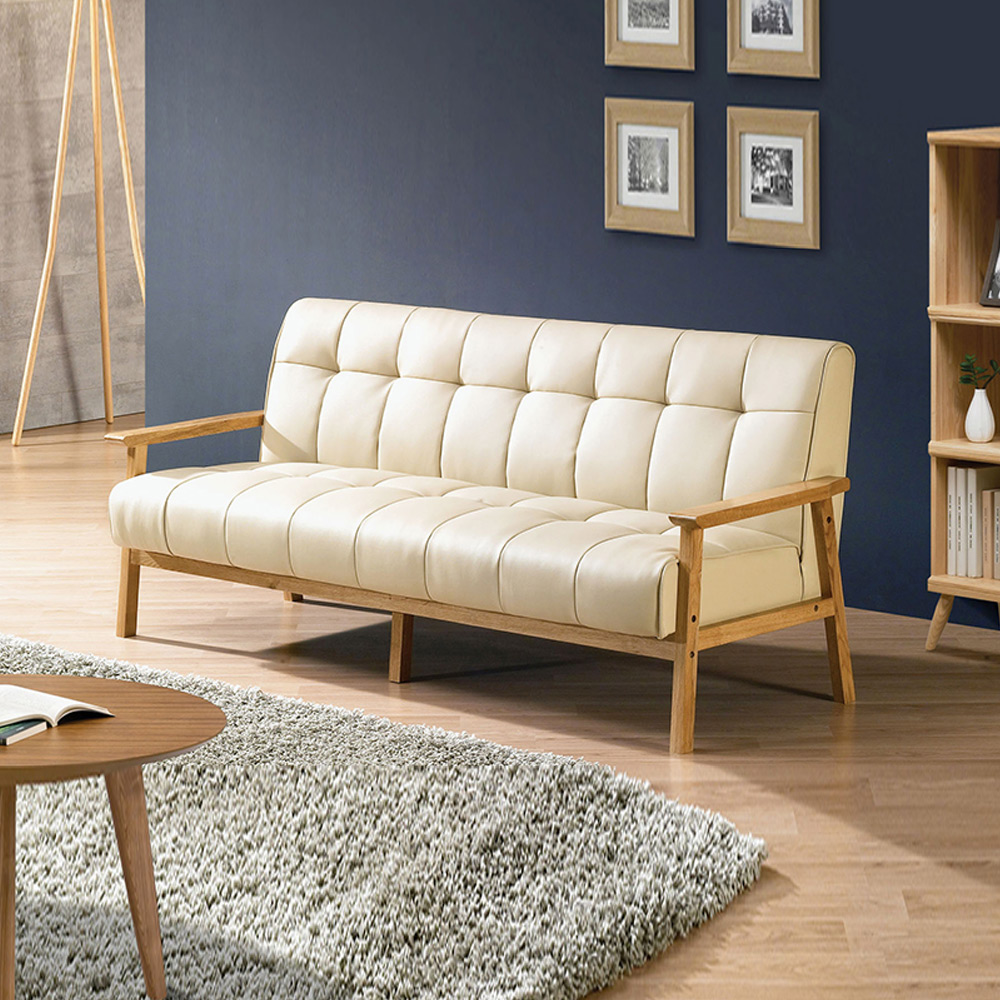 H110K 애쉬원목 PU가죽 3인 소파