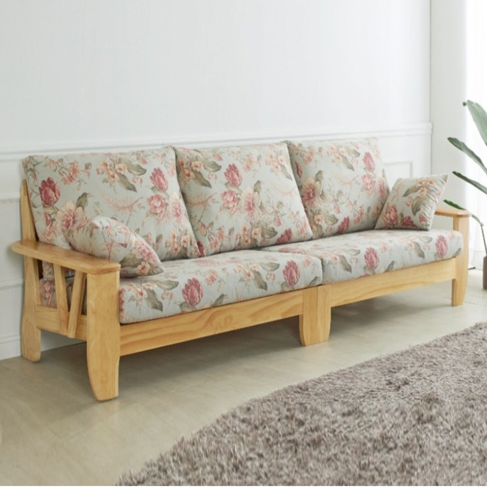 P104 꽃패브릭 뉴송원목 4인 소파