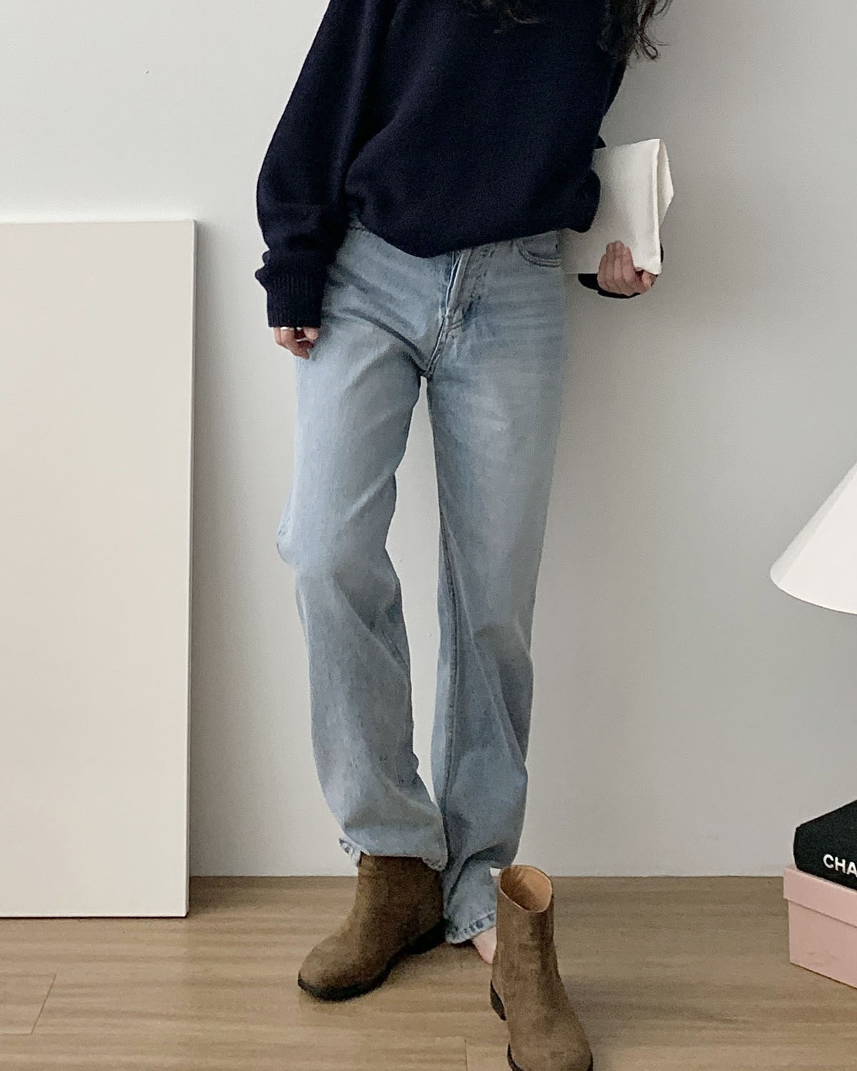 [L당일] 아웃핏 오버청 데님 팬츠 하이웨스트 여성 일자 롱 와이드 진 사계절 연청 중청 청바지 이미지 8