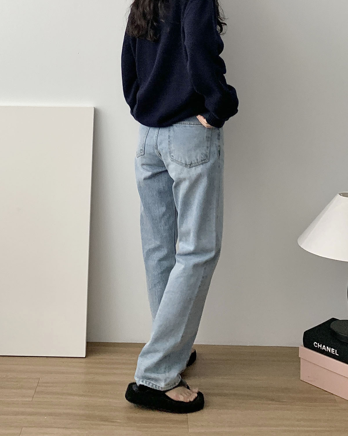 [L당일] 아웃핏 오버청 데님 팬츠 하이웨스트 여성 일자 롱 와이드 진 사계절 연청 중청 청바지 - 상세 이미지 4