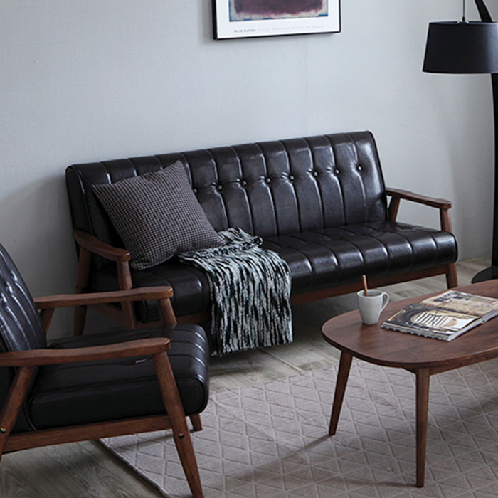 H136K 원목 PU가죽 3인 소파