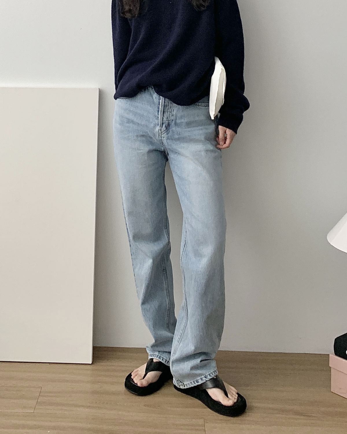 [L당일] 아웃핏 오버청 데님 팬츠 하이웨스트 여성 일자 롱 와이드 진 사계절 연청 중청 청바지 - 상세 이미지 3