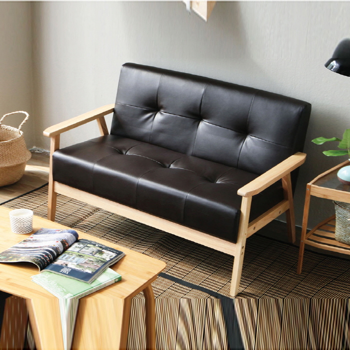 H138K 원목 PU가죽 2인 소파