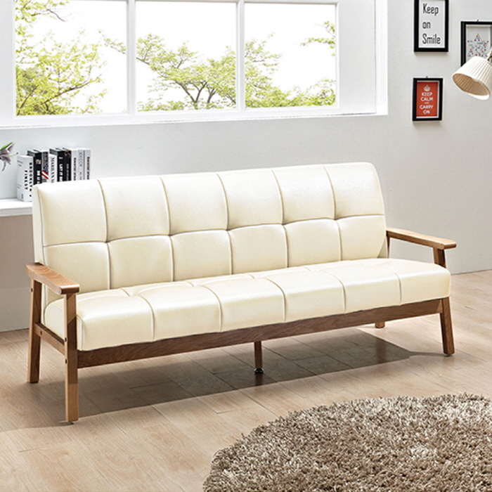 H218K 오크원목 PU가죽 3인 소파