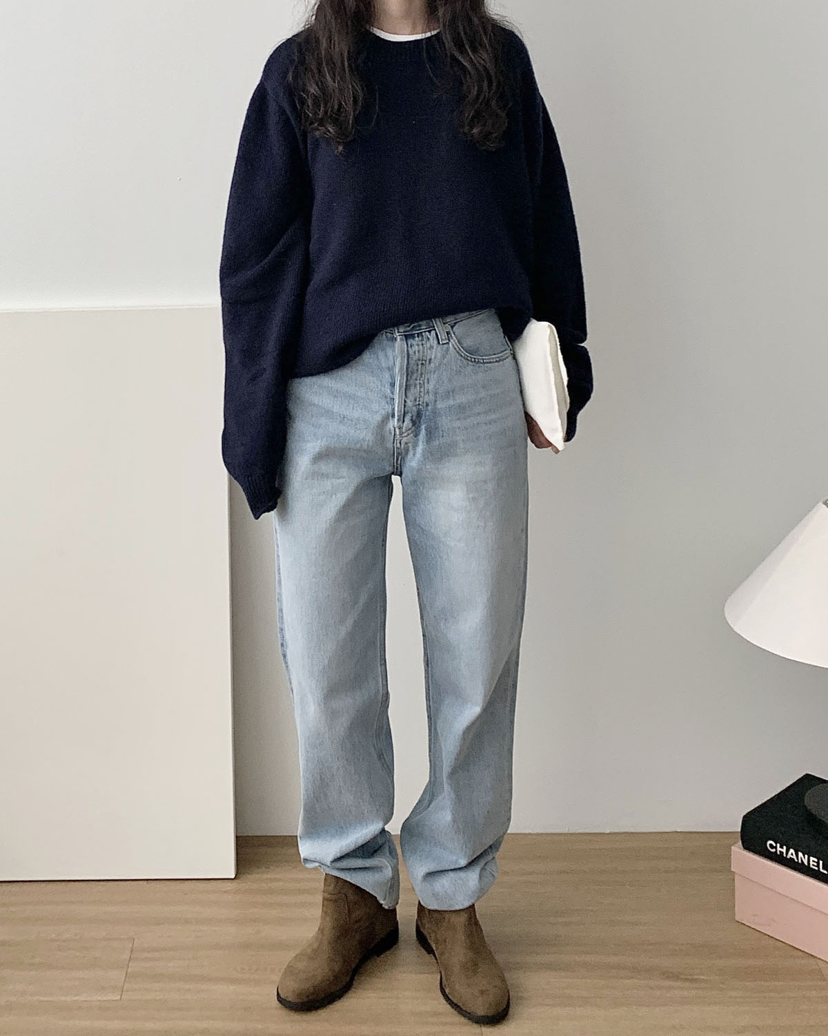 [L당일] 아웃핏 오버청 데님 팬츠 하이웨스트 여성 일자 롱 와이드 진 사계절 연청 중청 청바지 - 상세 이미지 5