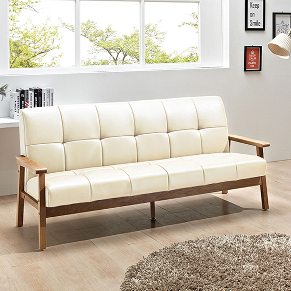 H218K 오크원목 PU가죽 3인 소파