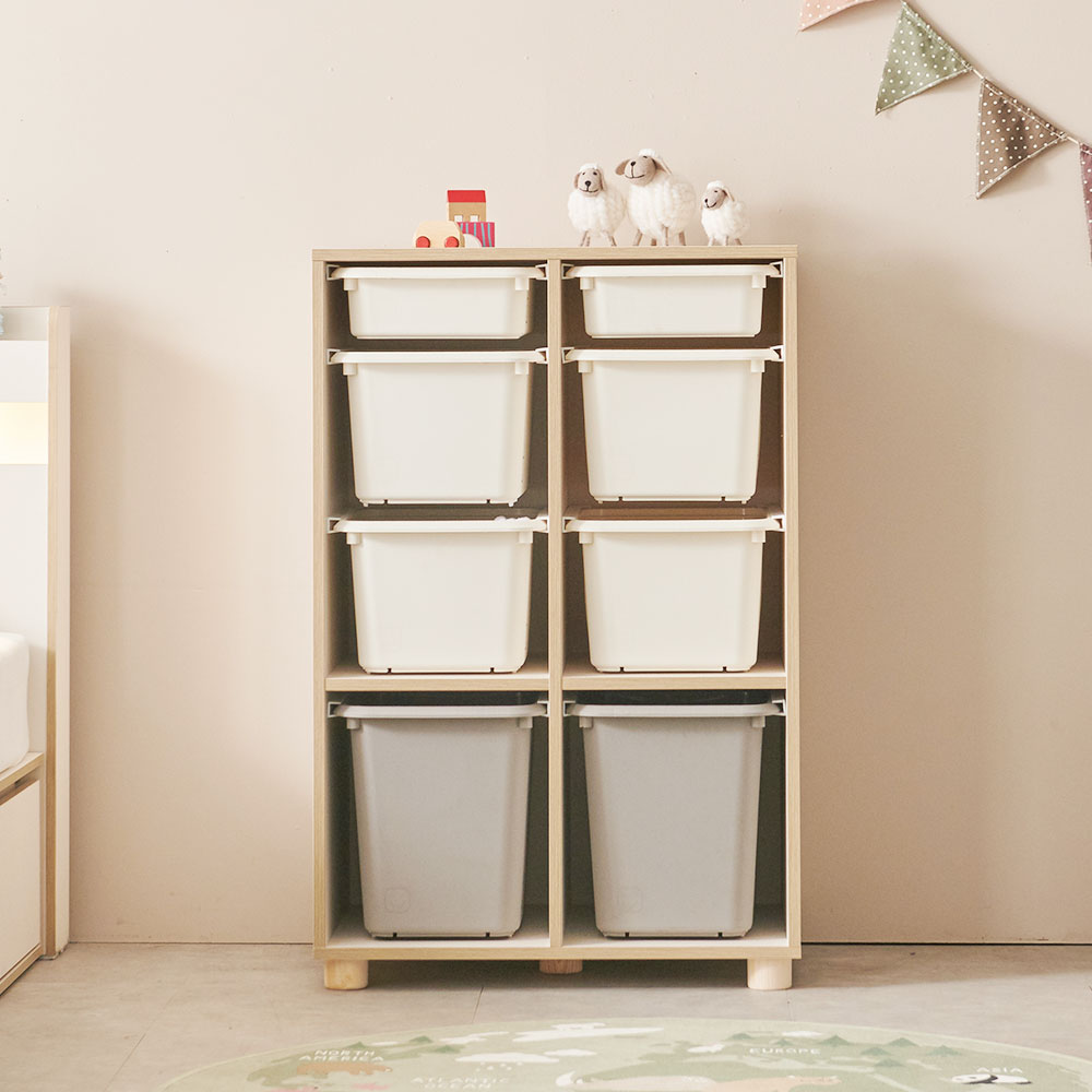 장인가구 뉴피터 720폭 4단 장난감정리함 수납장 + 원목발