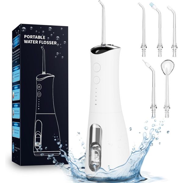 치아용 워터 덴탈 치실 픽 - 5개의 제트 팁이 있는 치아 세척용 4모드 무선 휴대용 물 300ML 충전식 가정용 구강 관개기 IPX7 방수 : 올데이세일v