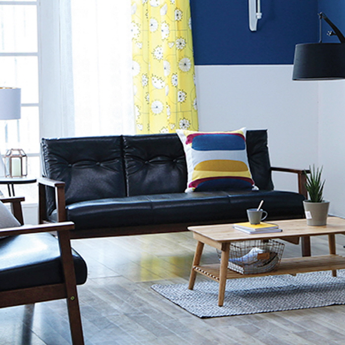 H133K 원목 PU가죽 3인 소파