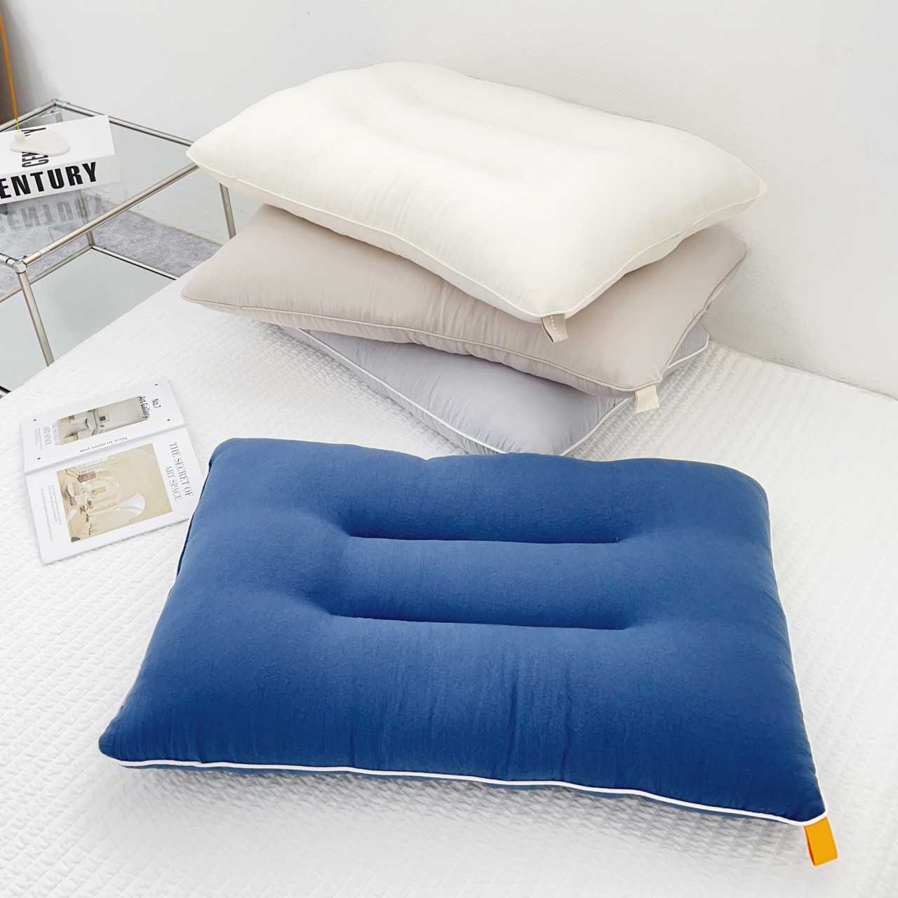 마롤로뜨 빨아쓰는 낮은 베개 거북목 일자목 기능성 숙면 경추 배개 네이비M(40x60)