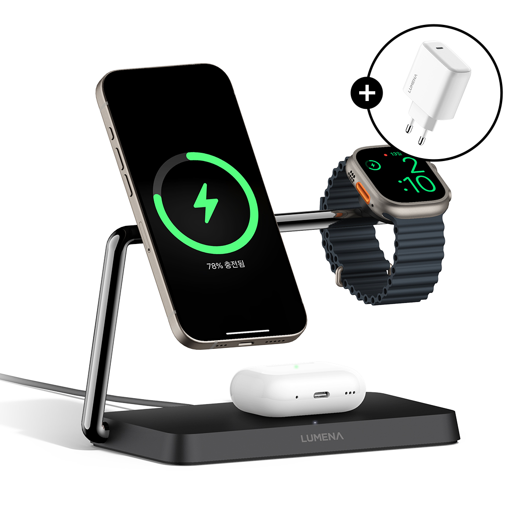 루메나 Qi2 3in1 맥세이프 15W 무선충전기 STATION PRO