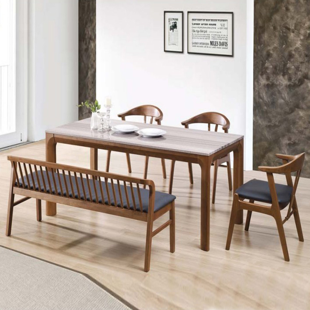 C1GP 천연대리석 고무나무원목 6인 식탁세트