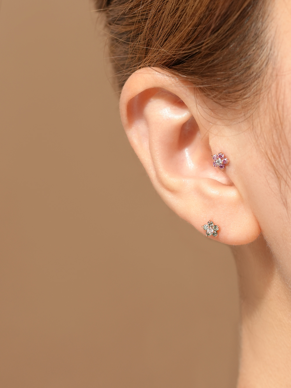 [0.8mm]14K 인터널 모이사나이트 다이아 플라워 라블렛 피어싱 귀걸이 이미지 6