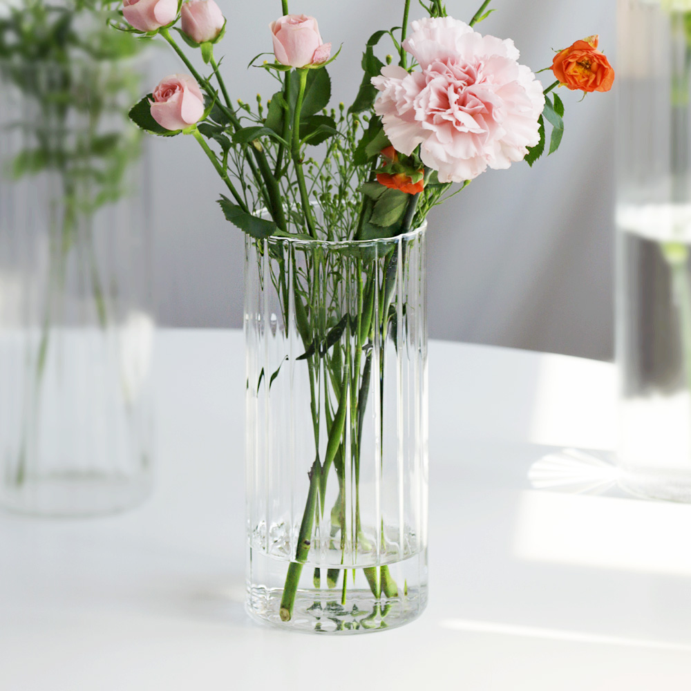 플리츠 실린더 스트라이프 유리 화병 꽃병 3size 20cm - 상품 이미지