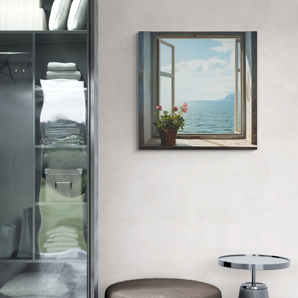 바다와커튼사이 80cm x 80cm 캔버스액자 창문그림 풍경화 - 상세 이미지 2