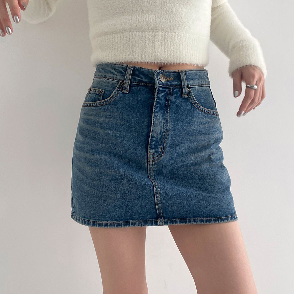 미니 데님 치마 바지 여성 하이웨스트 청치마 코디 - 상세 이미지 5