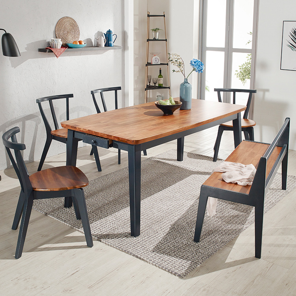 A42고무나무 아카시아 원목 서랍 1900 8인 벤치 식탁세트