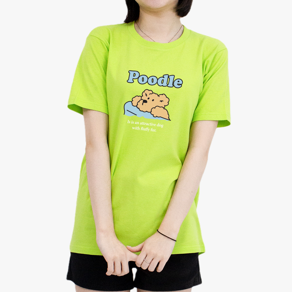 강아지 프린팅 여자 반팔 티셔츠 라운드 박스티 루즈핏 빅사이즈 롱 이너 - 상세 이미지 3