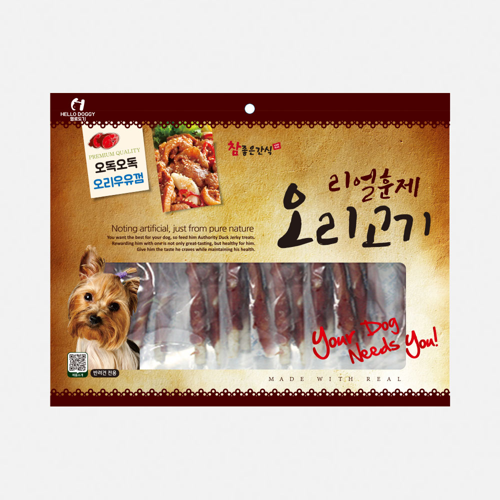 헬로도기 리얼훈제 강아지건조간식 강아지대용량간식 사사미 오리우유껌, 150g, 1개 - 메인 이미지