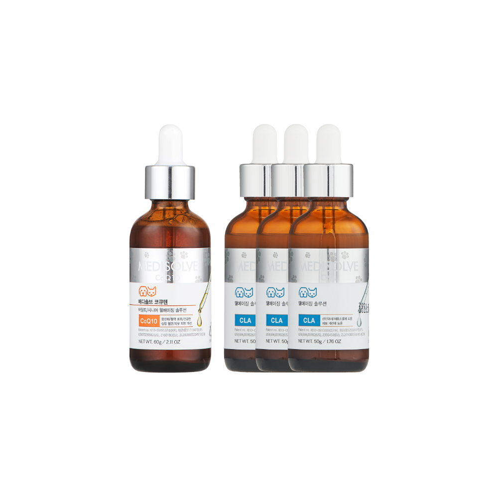 메디솔브 코큐텐(60g) 1개+씨엘에이(50g) 3개 세트 강아지 고양이 영양제 액상 - 메인 이미지