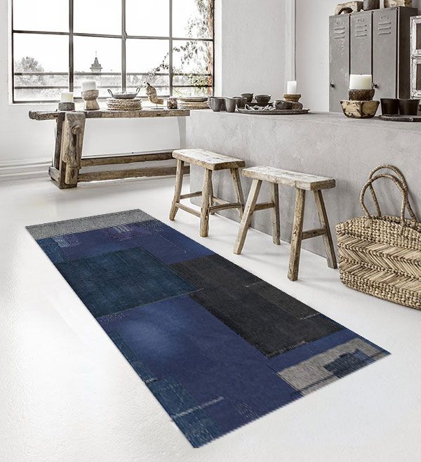 베이자플로우 PVC 플랫 러그 - 우븐 레이 인디고 120 x 195 cm