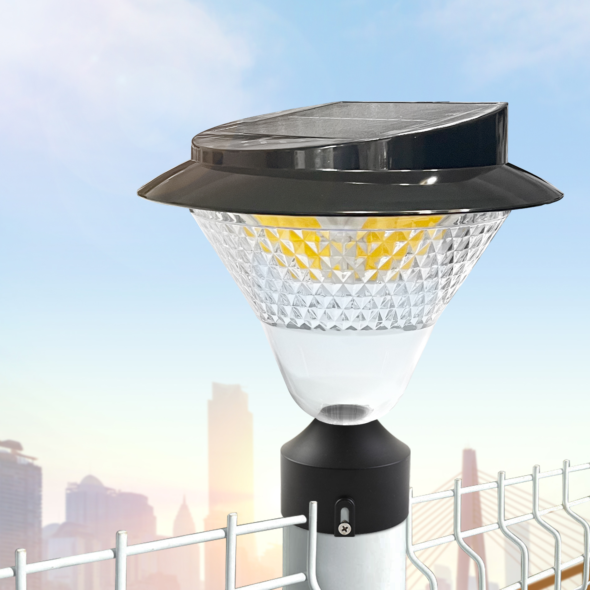 태양광 원형 문주등 태양열 휀스등 LED 외등 보안등 담장 울타리 조명등 80구 - 상품 이미지
