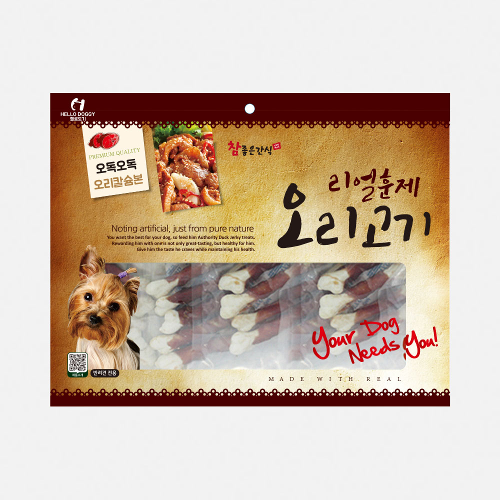 헬로도기 리얼훈제 강아지건조간식 강아지대용량간식 사사미 오리칼슘본, 150g, 1개 - 메인 이미지