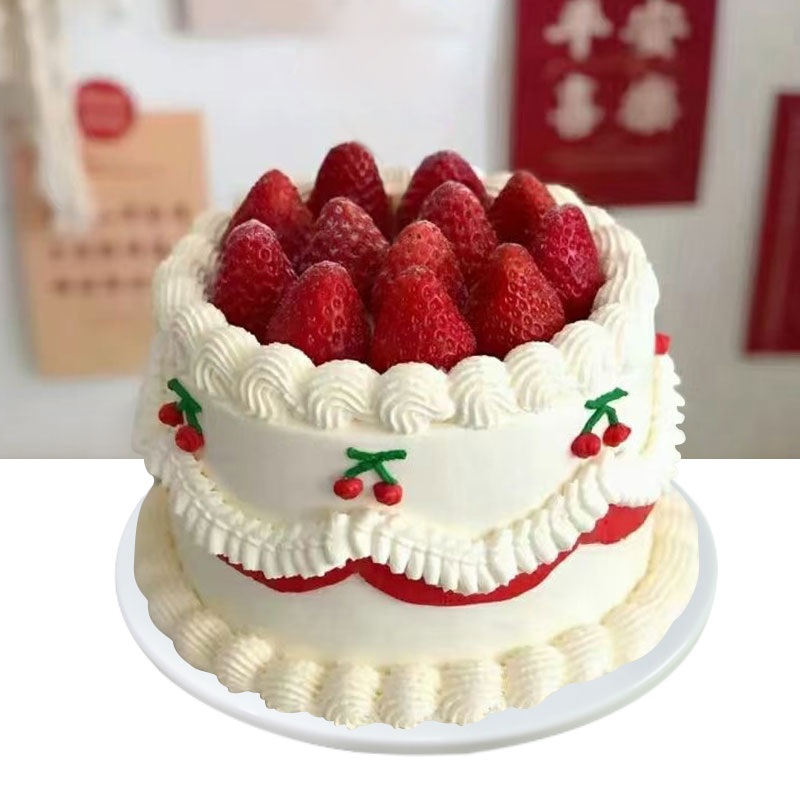 딸기케이크 모형 시뮬레이션 복고풍 장식품 조형물 생일 2할인 가격 6인치 - 상세 이미지 4