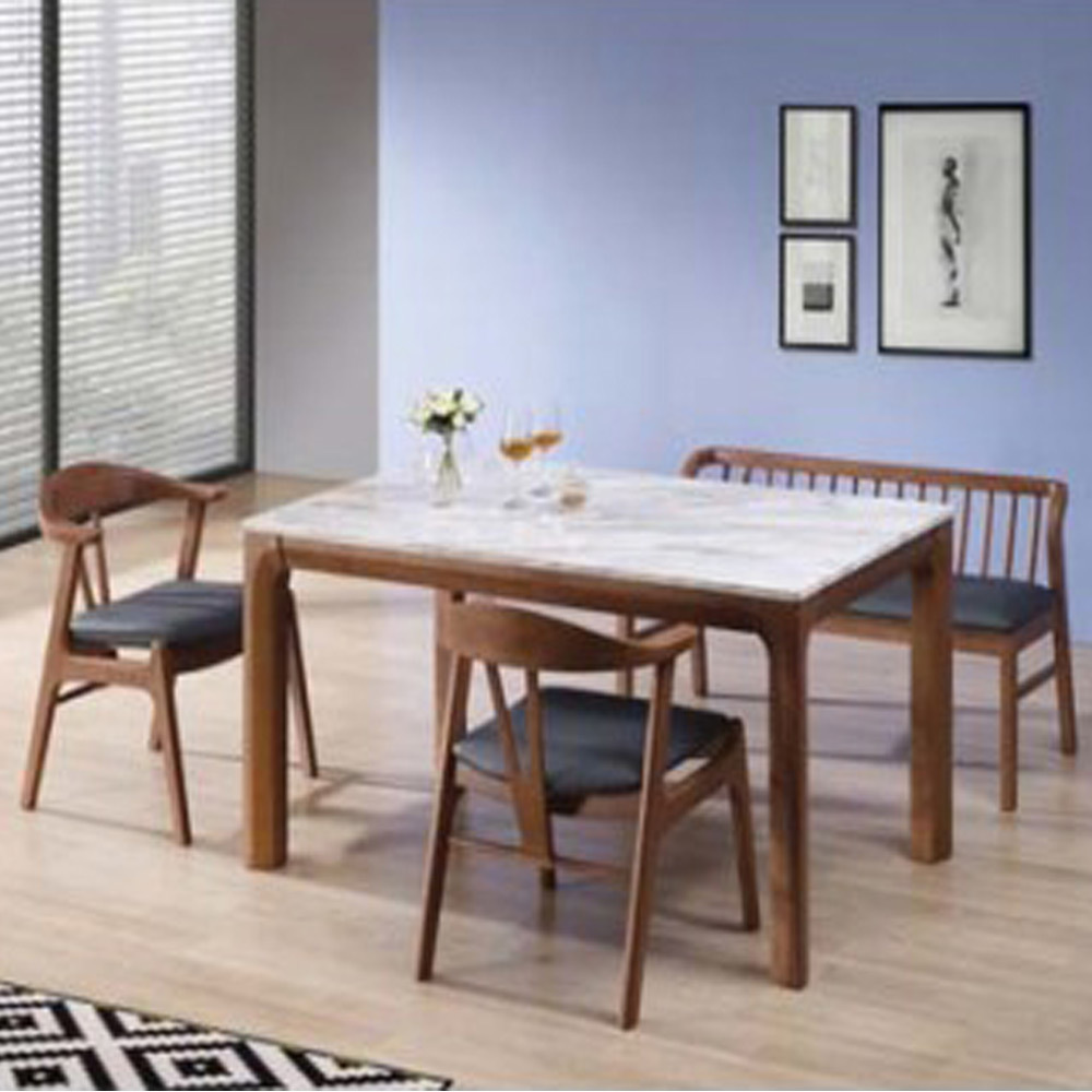 C1GP 천연대리석 고무나무원목 4인 식탁세트