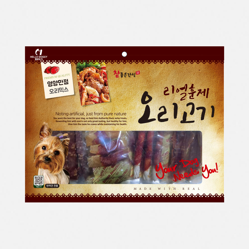 헬로도기 리얼훈제 강아지건조간식 강아지대용량간식 사사미 오리믹스, 150g, 1개 - 메인 이미지