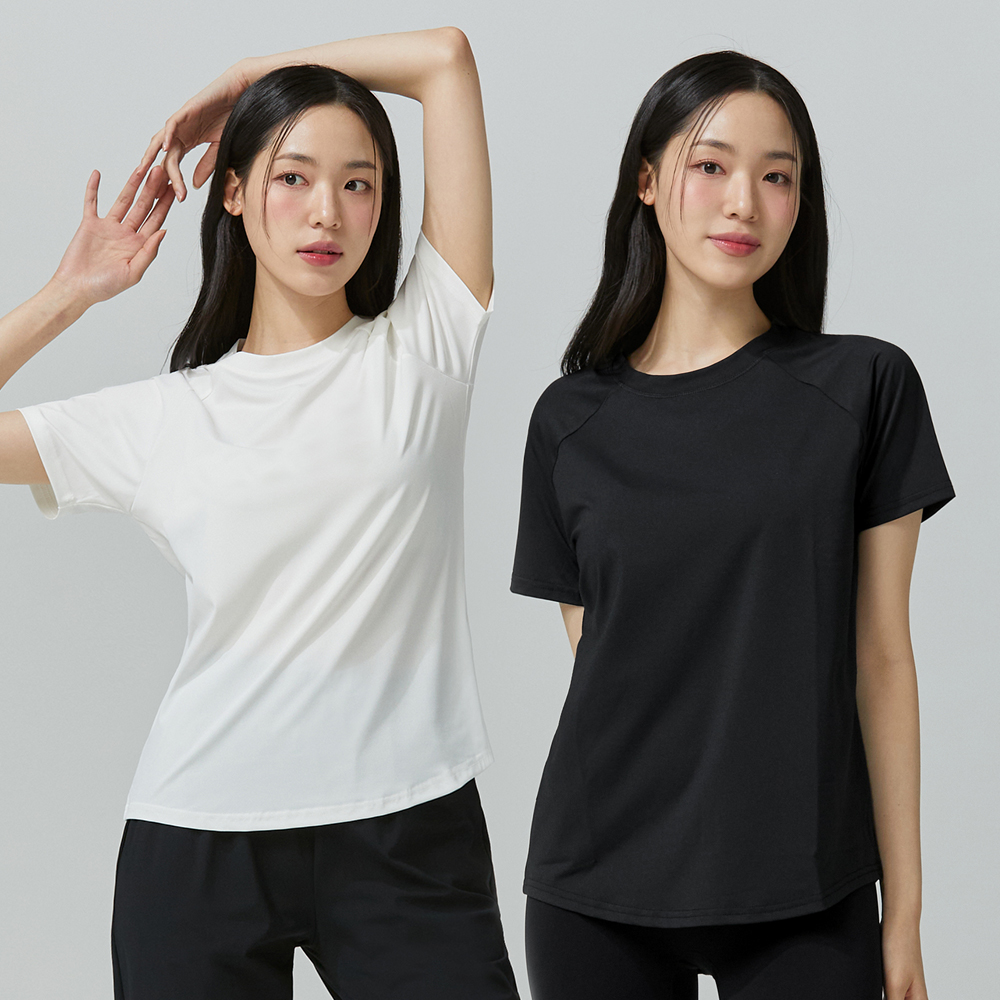 1+1 블랙몬스터핏 여성 쿨베이스 라이트 기능성 헬스 운동 반팔 티셔츠