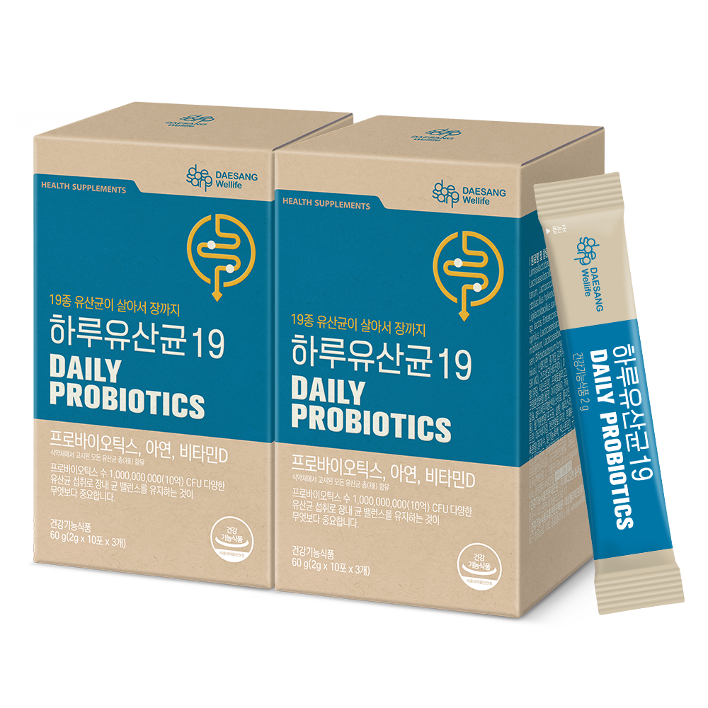 웰라이프 하루유산균 · 아연 비타민D 19종 유산균 30포, 2개 - 상품 이미지
