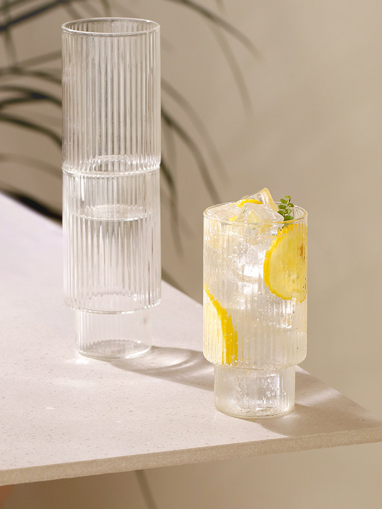 [N배송] 스텝 플리츠 감성 홈카페 아이스커피 하이볼 내열유리컵 대 400ml 4P