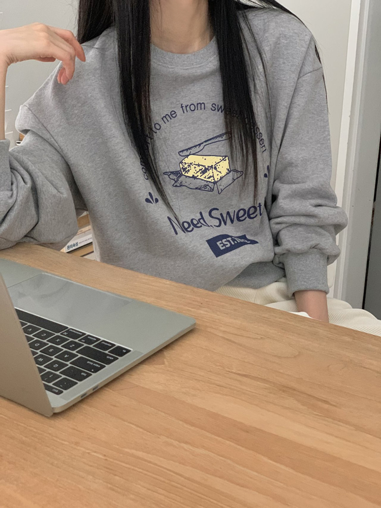 오버핏 버터 프린팅 레터링 세미크롭맨투맨 여성 맨투맨 박스티 봄 여자 티셔츠 면 라운드 - 상세 이미지 5