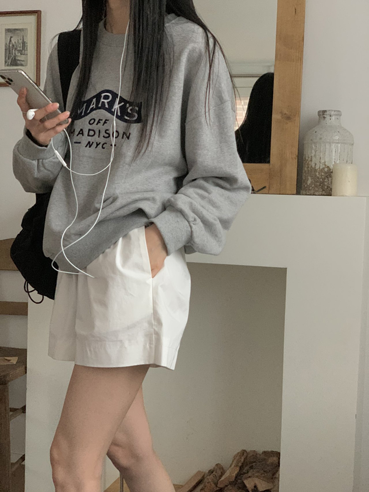 데일리 오버핏 레터링 자수 여성 맨투맨 박스티 봄 여자 티셔츠 코튼 라운드 - 상세 이미지 4