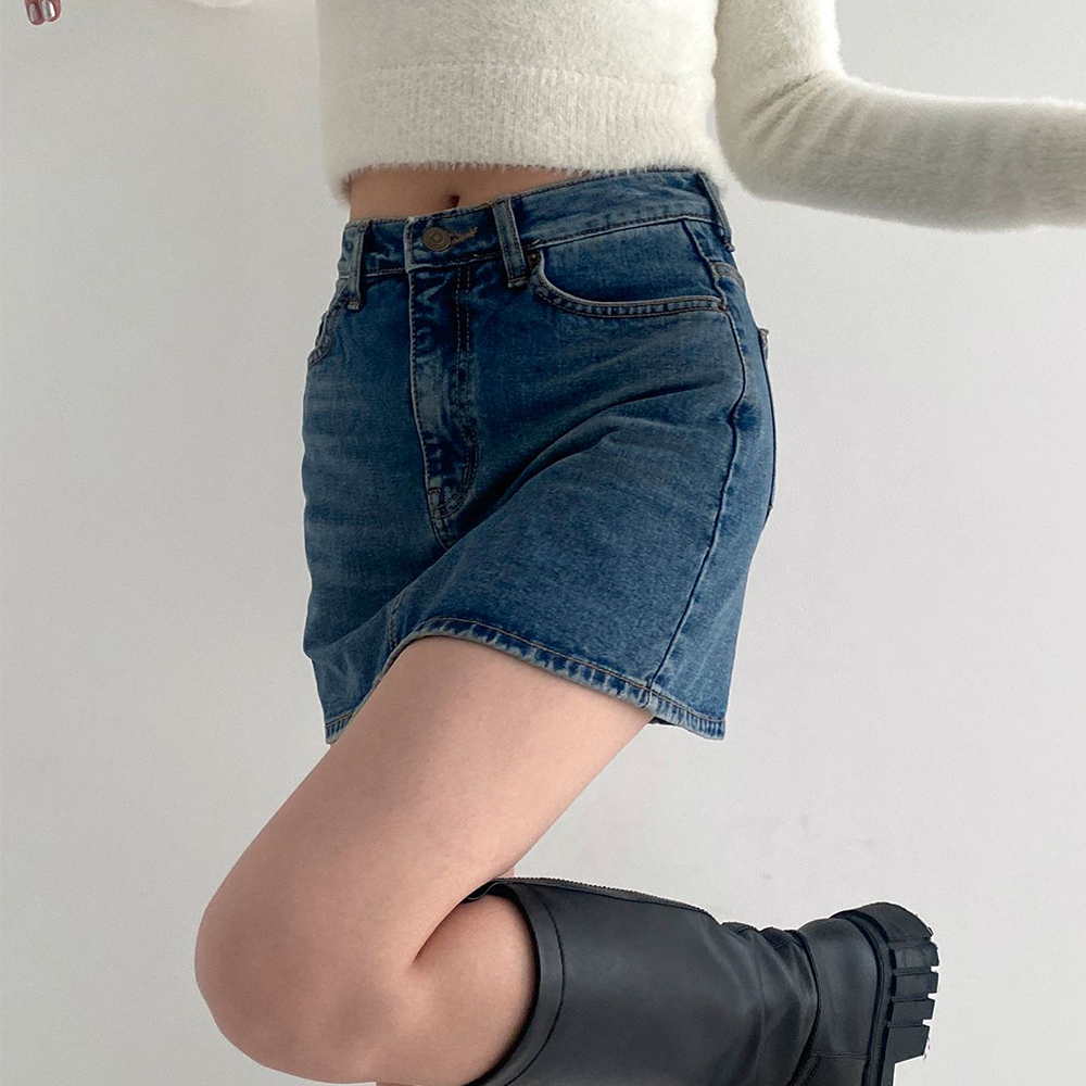 미니 데님 치마 바지 여성 하이웨스트 청치마 코디 - 상세 이미지 3
