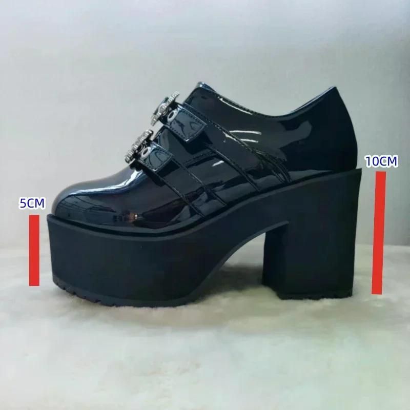 일본 광산 시리즈 라운드 드릴 버클 JK 특허 가죽 신발 학생 양산 플랫폼 하이힐 유니폼 여성 size 35 225 - 상세 이미지 5
