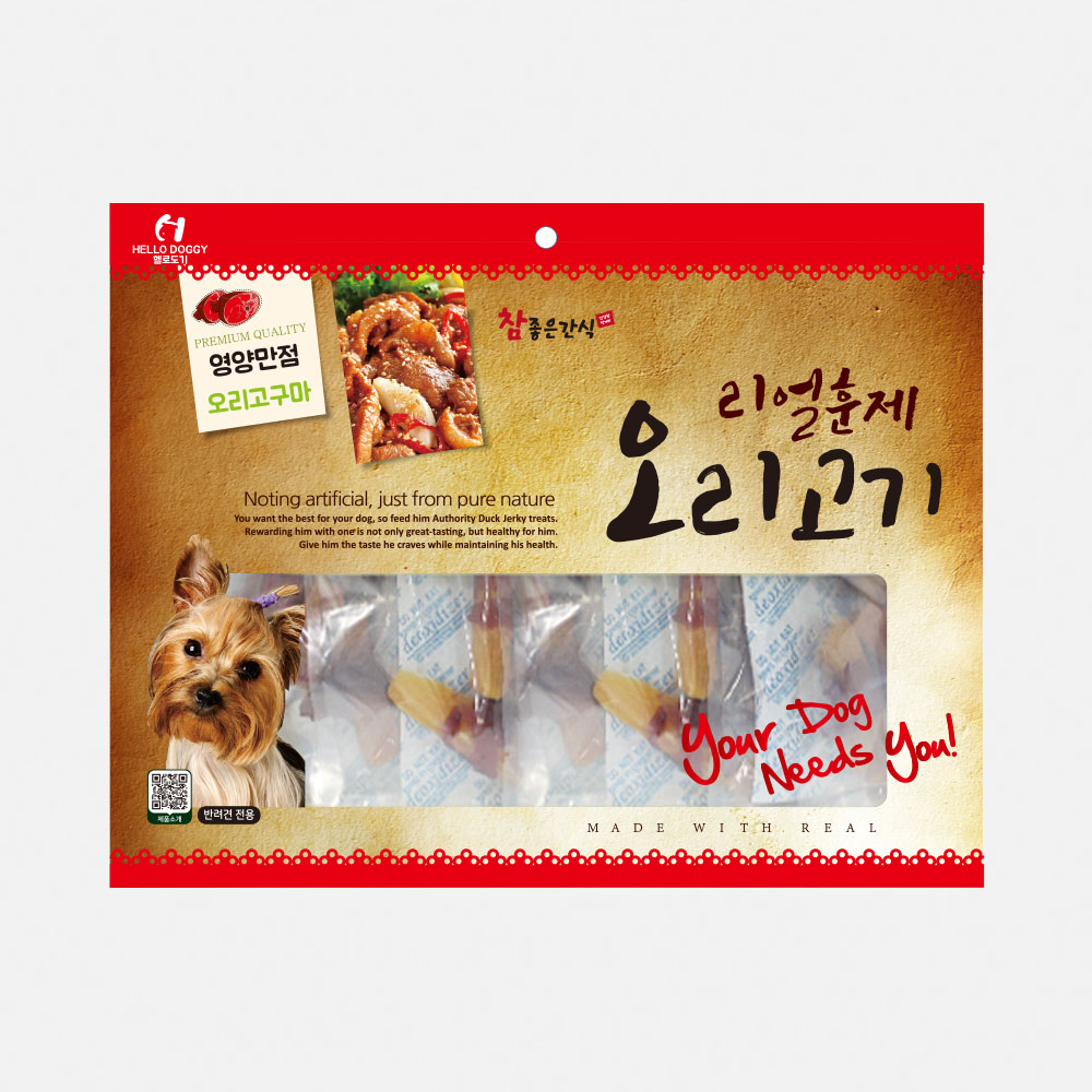 헬로도기 리얼훈제 강아지건조간식 강아지대용량간식 사사미 오리고구마, 150g, 1개 - 상품 이미지