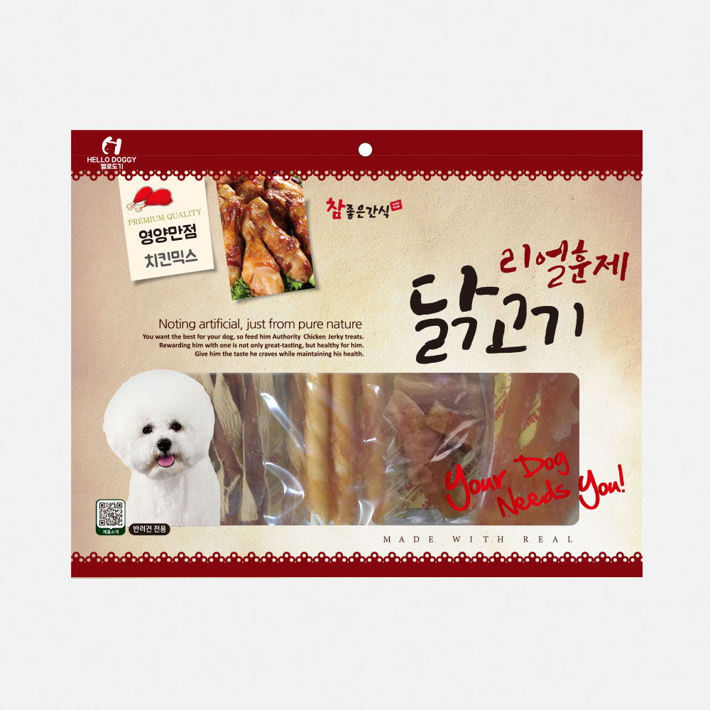헬로도기 리얼훈제 강아지건조간식 강아지대용량간식 사사미 치킨믹스, 150g, 1개 - 메인 이미지