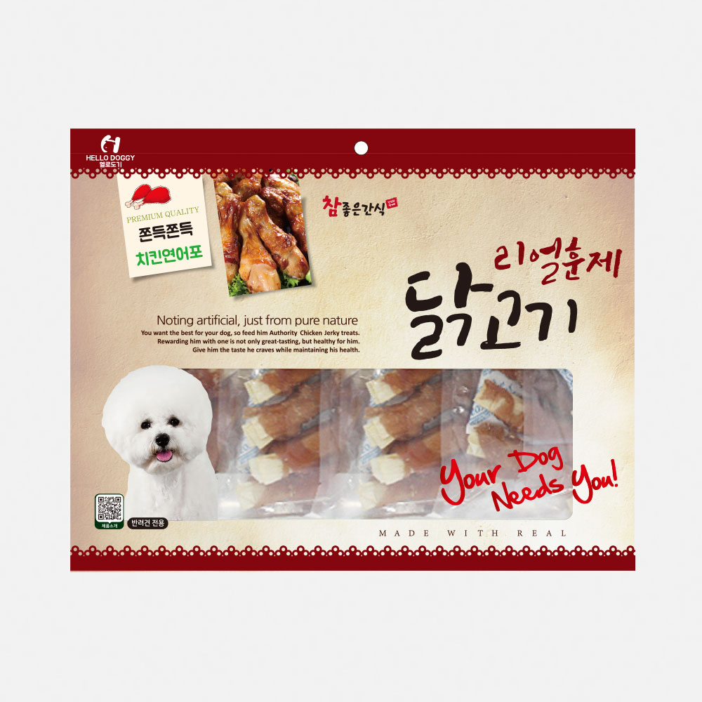 헬로도기 리얼훈제 강아지건조간식 강아지대용량간식 사사미 치킨연어포, 150g, 1개 - 메인 이미지
