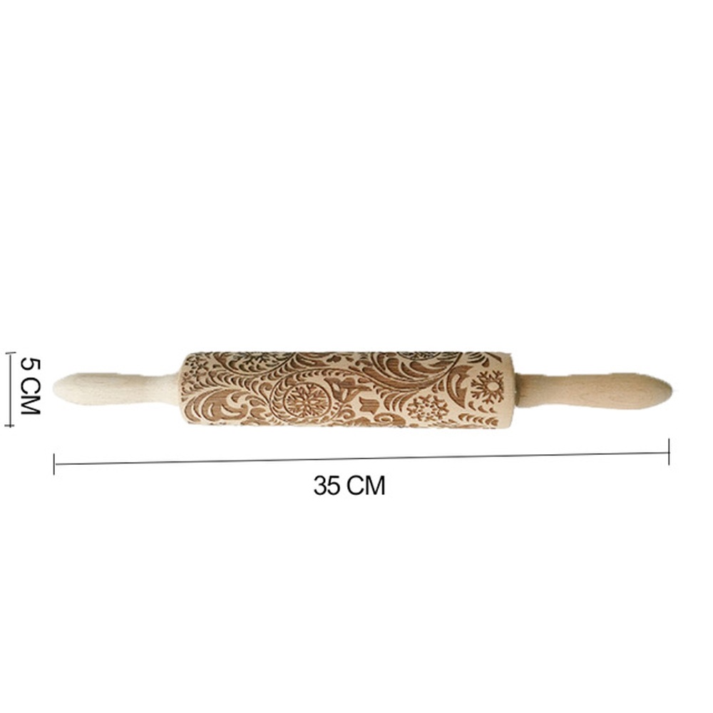 모양 밀대 롤링핀 나무 원목 쿠키 조각패턴 베이킹 주방 진저브레드맨 35X5cm - 상세 이미지 5
