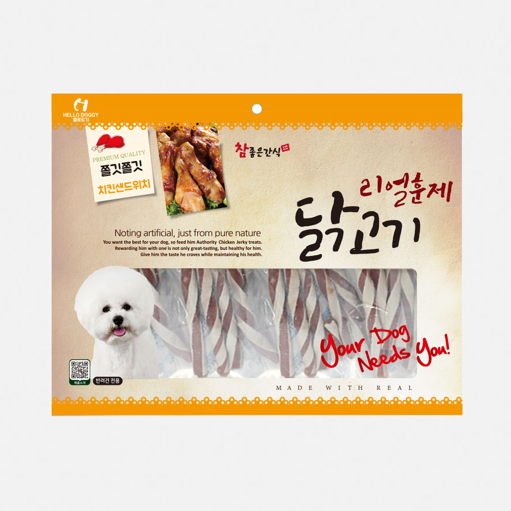 헬로도기 리얼훈제 강아지건조간식 강아지대용량간식 사사미 치킨샌드위치, 150g, 1개 - 상품 이미지