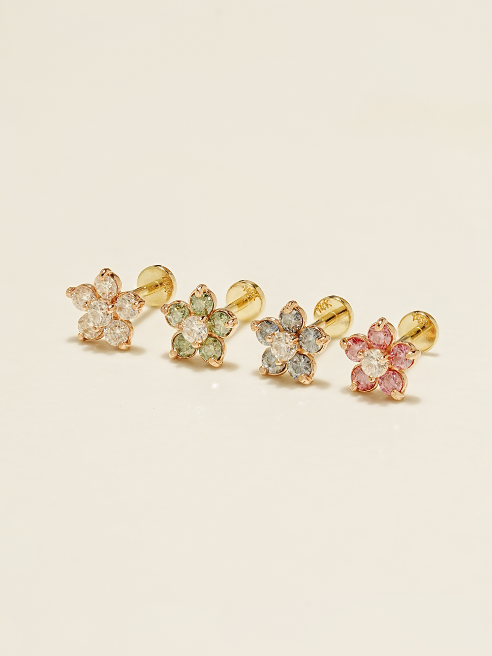 [0.8mm]14K 인터널 모이사나이트 다이아 플라워 라블렛 피어싱 귀걸이 - 상세 이미지 4