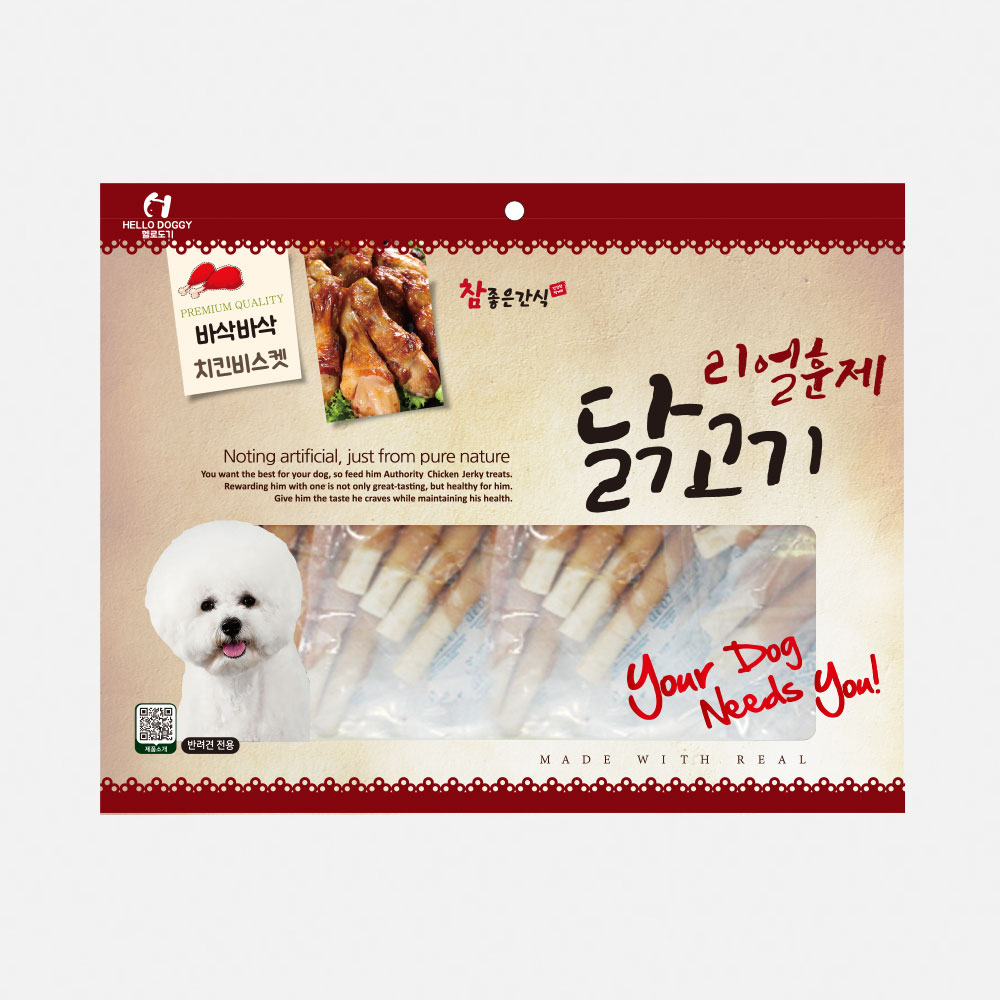 헬로도기 리얼훈제 강아지건조간식 강아지대용량간식 사사미 치킨비스켓, 150g, 1개 - 상품 이미지