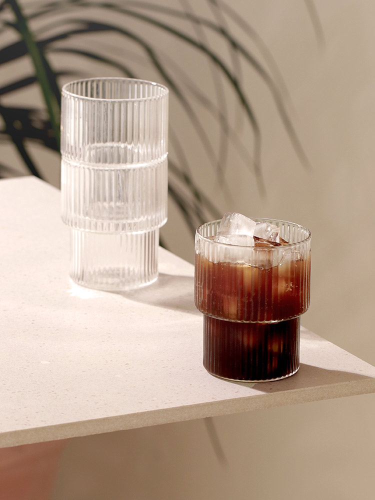 [N배송] 스텝 플리츠 감성 홈카페 아이스커피 하이볼 내열유리컵 중 350ml 4P