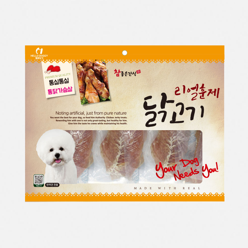 헬로도기 리얼훈제 강아지건조간식 강아지대용량간식 사사미 통닭가슴살, 150g, 1개 - 상품 이미지