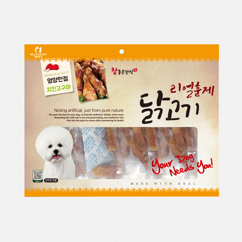 헬로도기 리얼훈제 강아지건조간식 강아지대용량간식 사사미 치킨고구마사사미, 150g, 1개 - 메인 이미지
