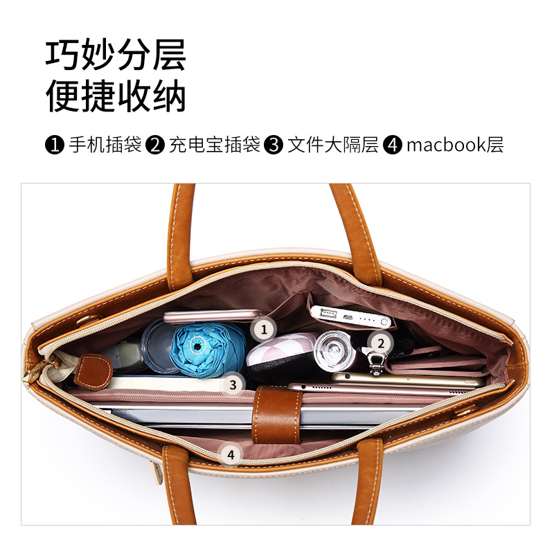 가죽 수납 여성가방 여성서류가방 노트북 가벼운 - 상세 이미지 2