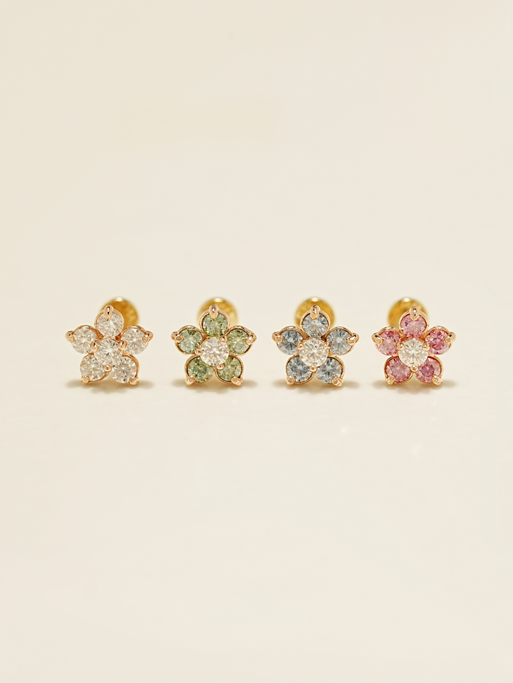 [0.8mm]14K 인터널 모이사나이트 다이아 플라워 라블렛 피어싱 귀걸이 - 상세 이미지 2